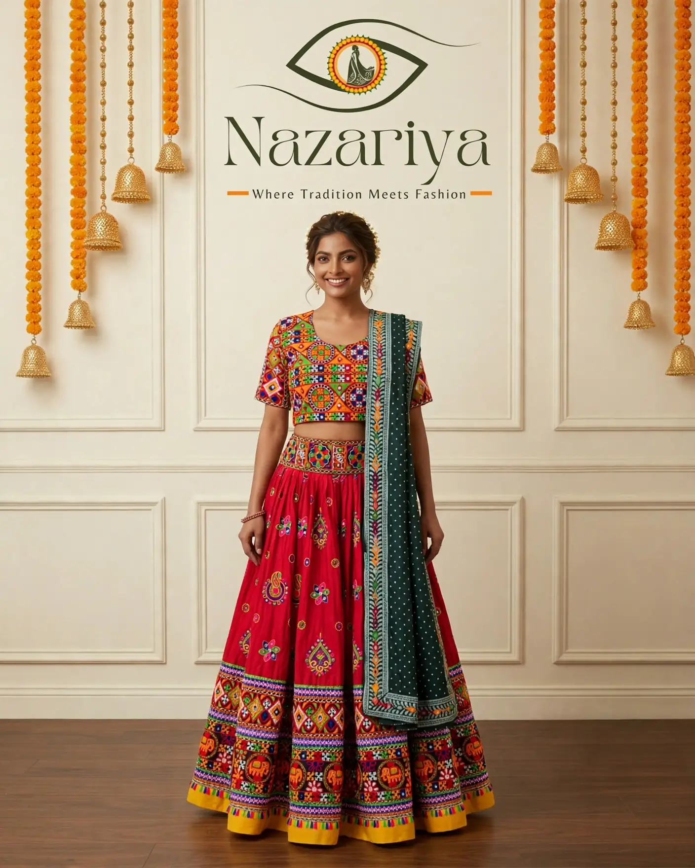 Red Mirror-Work Chaniya Choli — Indian ethnic wear Brampton