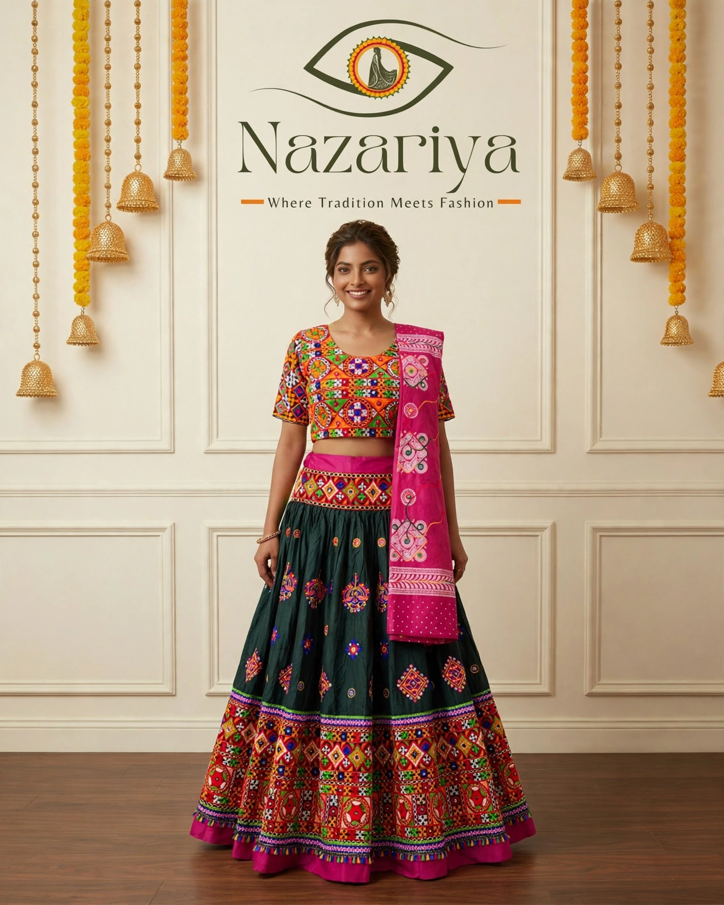 Green Mirror-Work Chaniya Choli — Indian ethnic wear Brampton