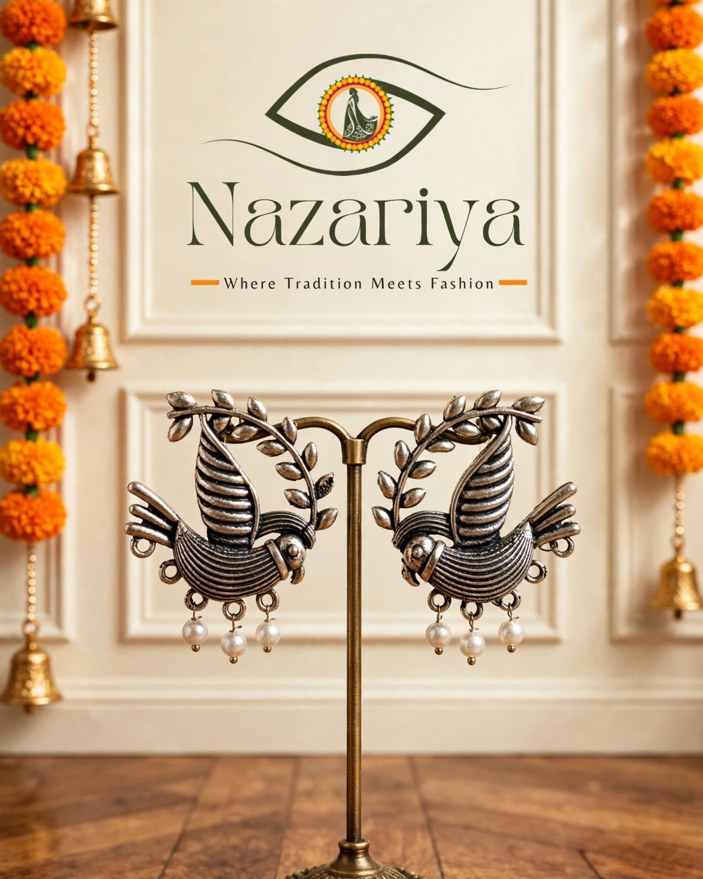 Bird Stud Earrings with Pearls — Indian ethnic wear Brampton