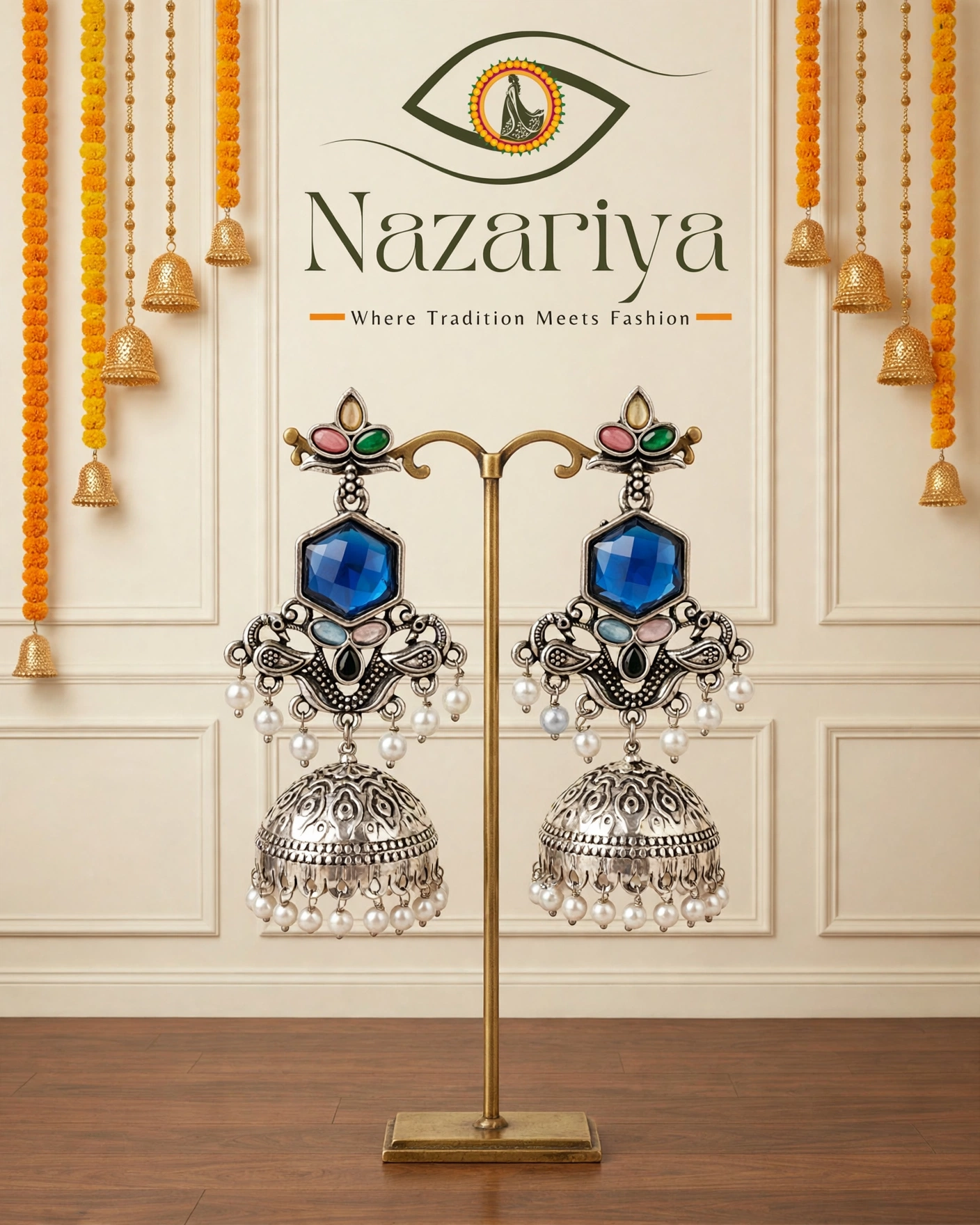 Blue Stone Jhumka Earrings — Indian ethnic wear Brampton