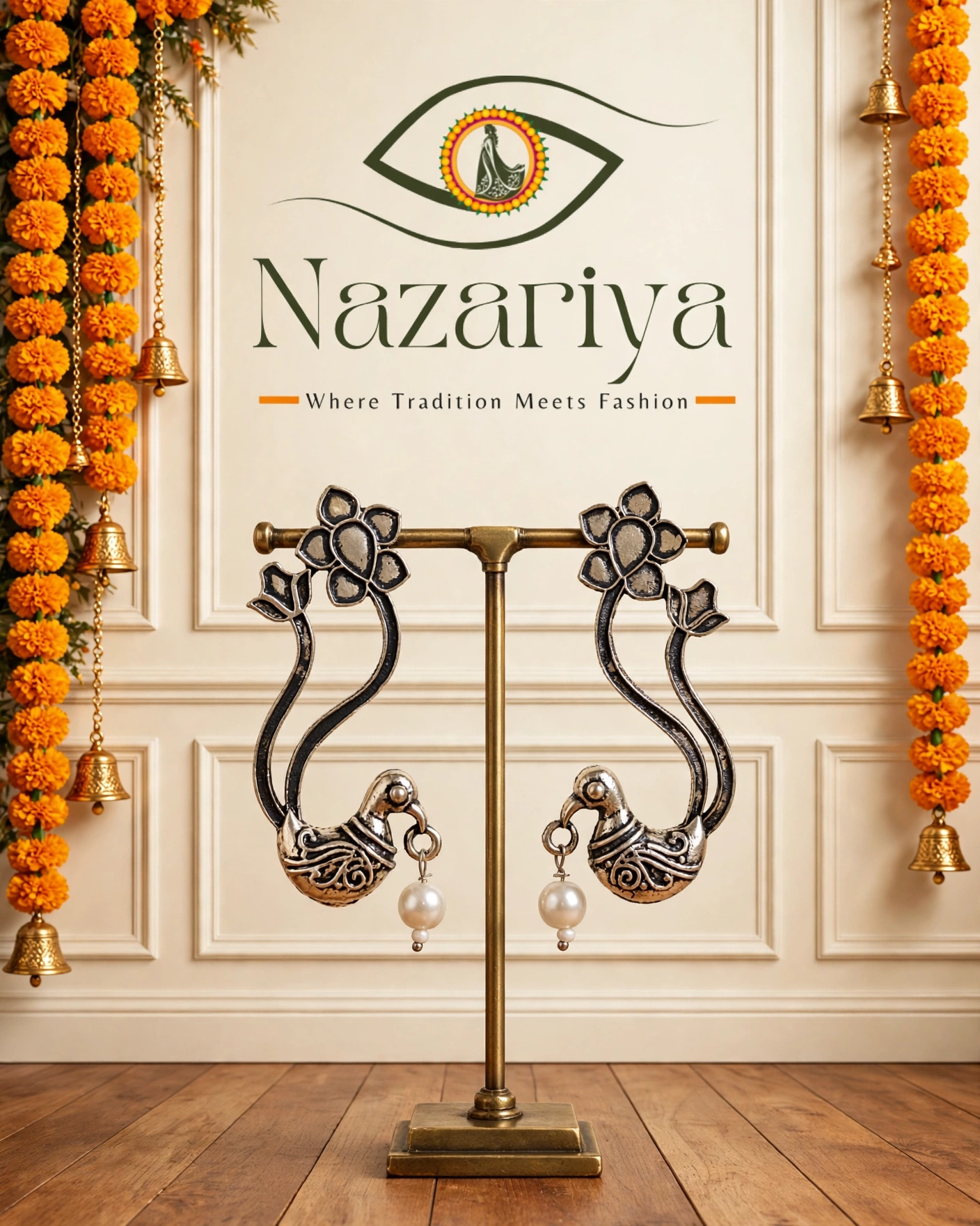 Peacock Pearl Drop Earrings — Indian ethnic wear Brampton