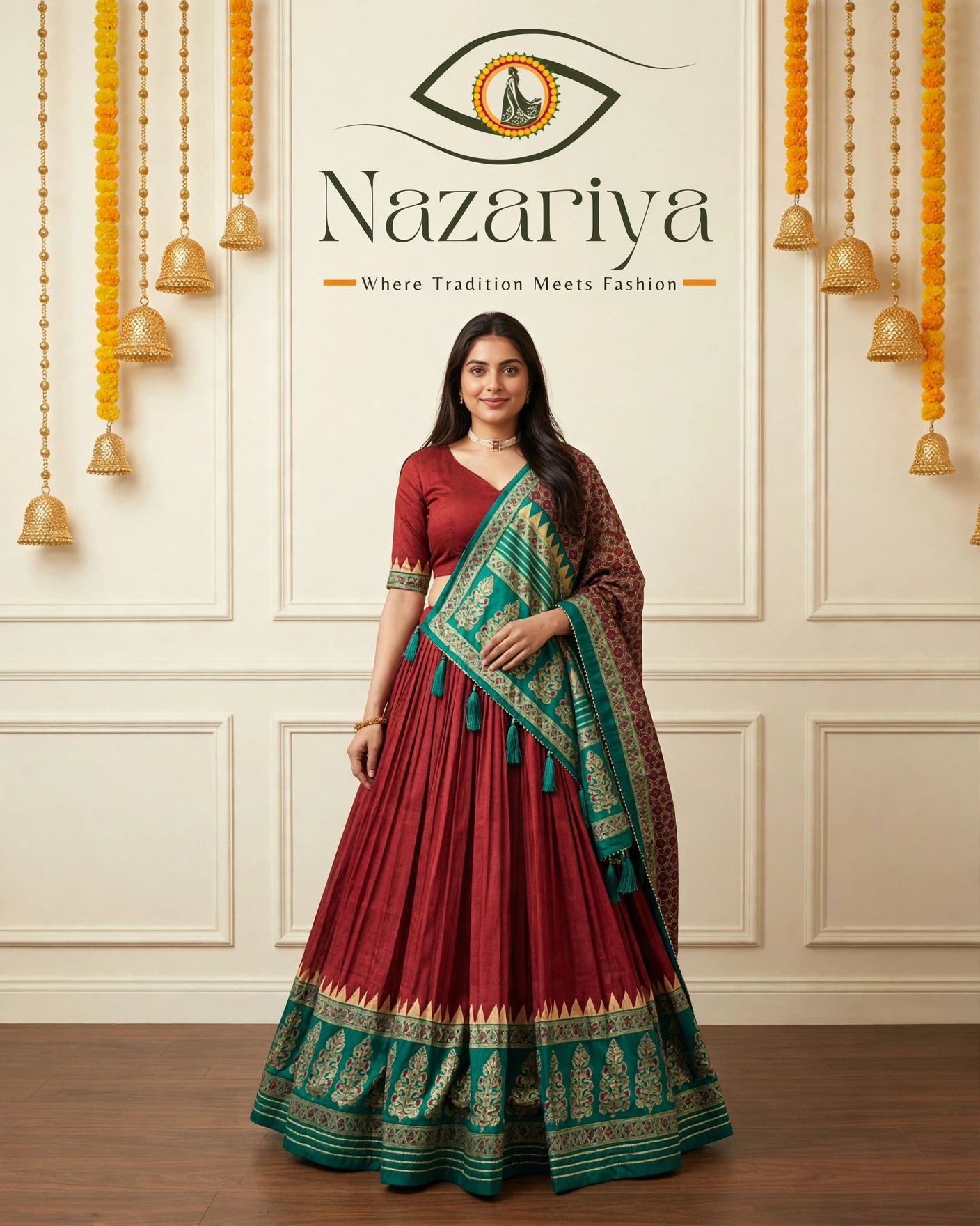 Maroon & Emerald Zari Lehenga — Indian ethnic wear Brampton