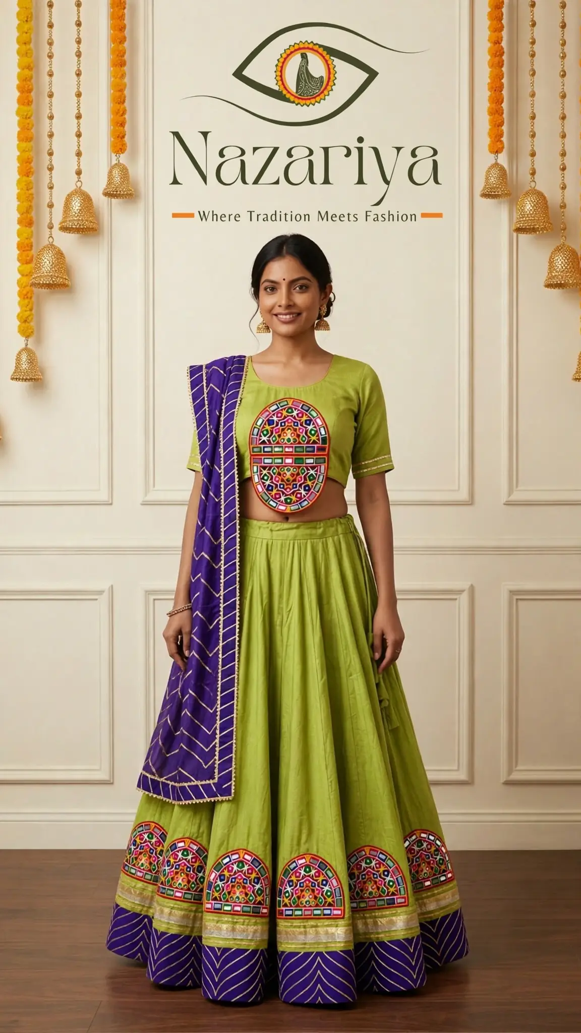 Parrot-Green Kutchi Mirror Chaniya Choli — Indian ethnic wear Brampton