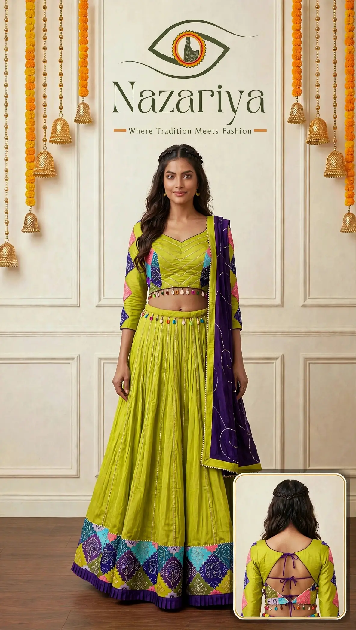 Lime Green Patchwork Lehenga — Indian ethnic wear Brampton