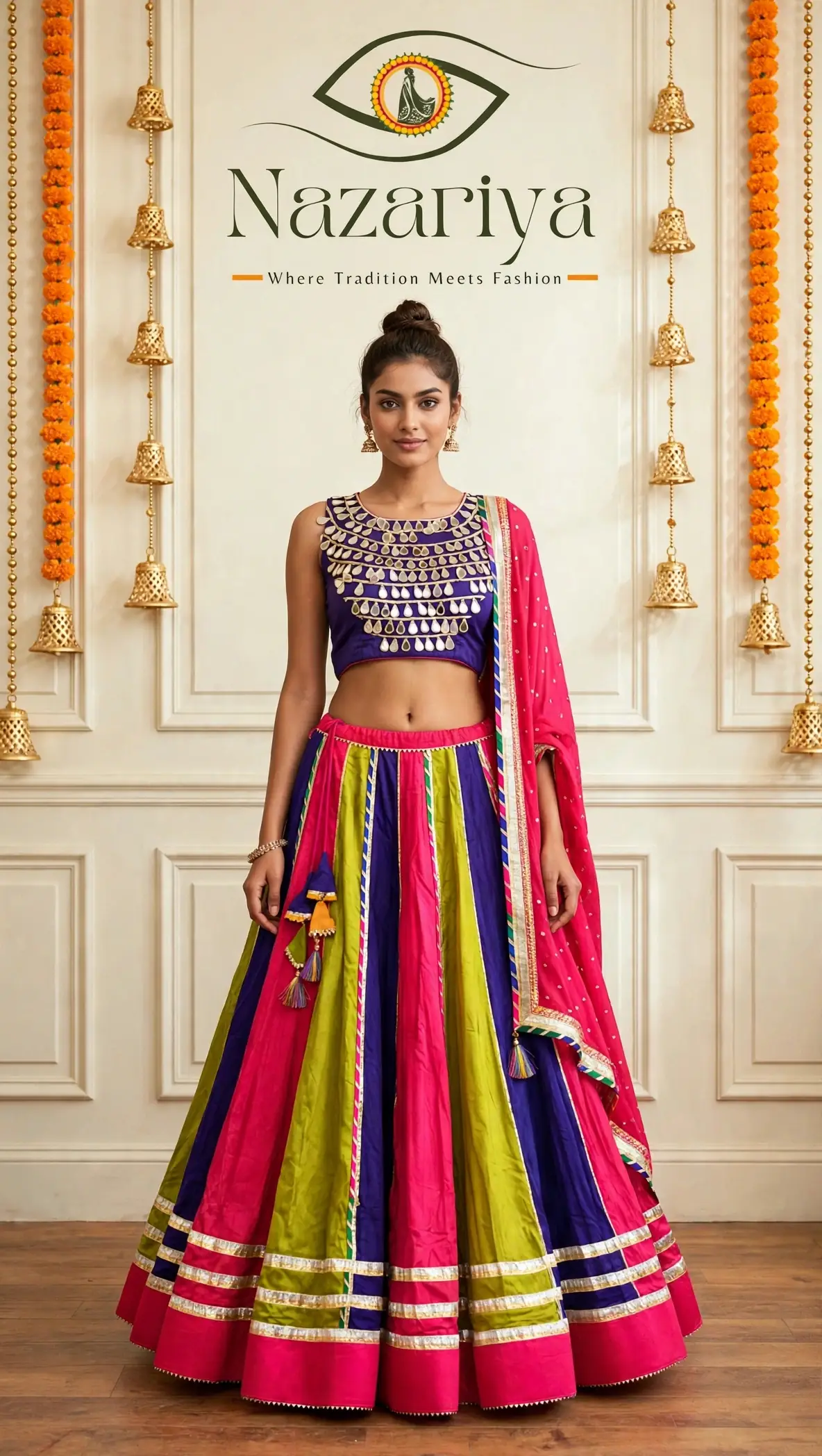 Multicolor Mirror-Work Chaniya Choli — Indian ethnic wear Brampton