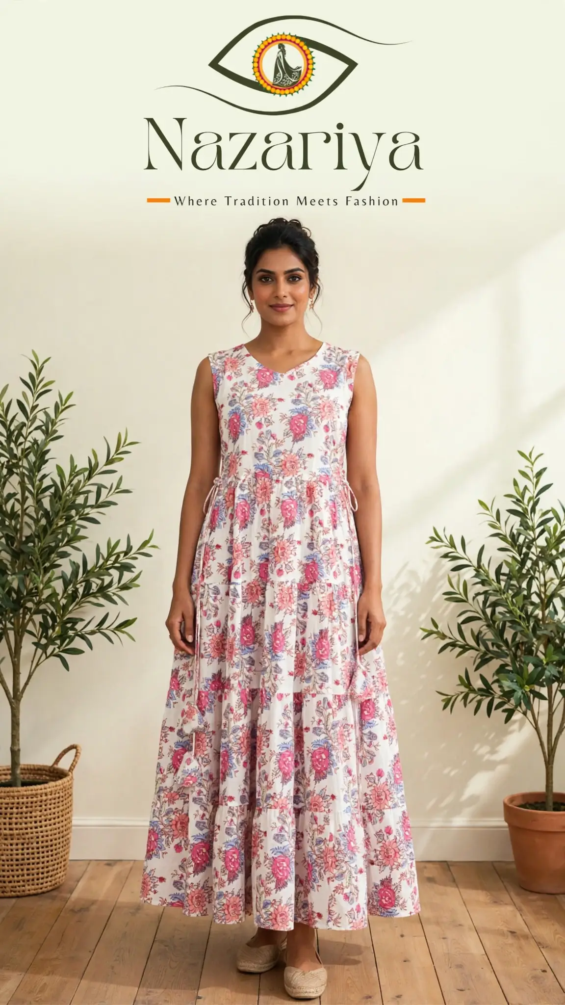 White Floral Tiered Maxi Dress — Indian ethnic wear Brampton