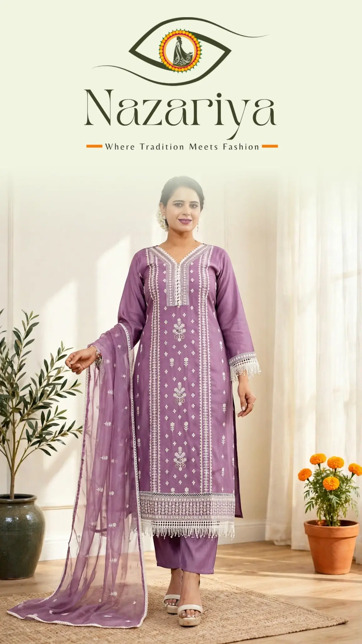 Mauve Chikankari Kurti Set — Indian ethnic wear Brampton