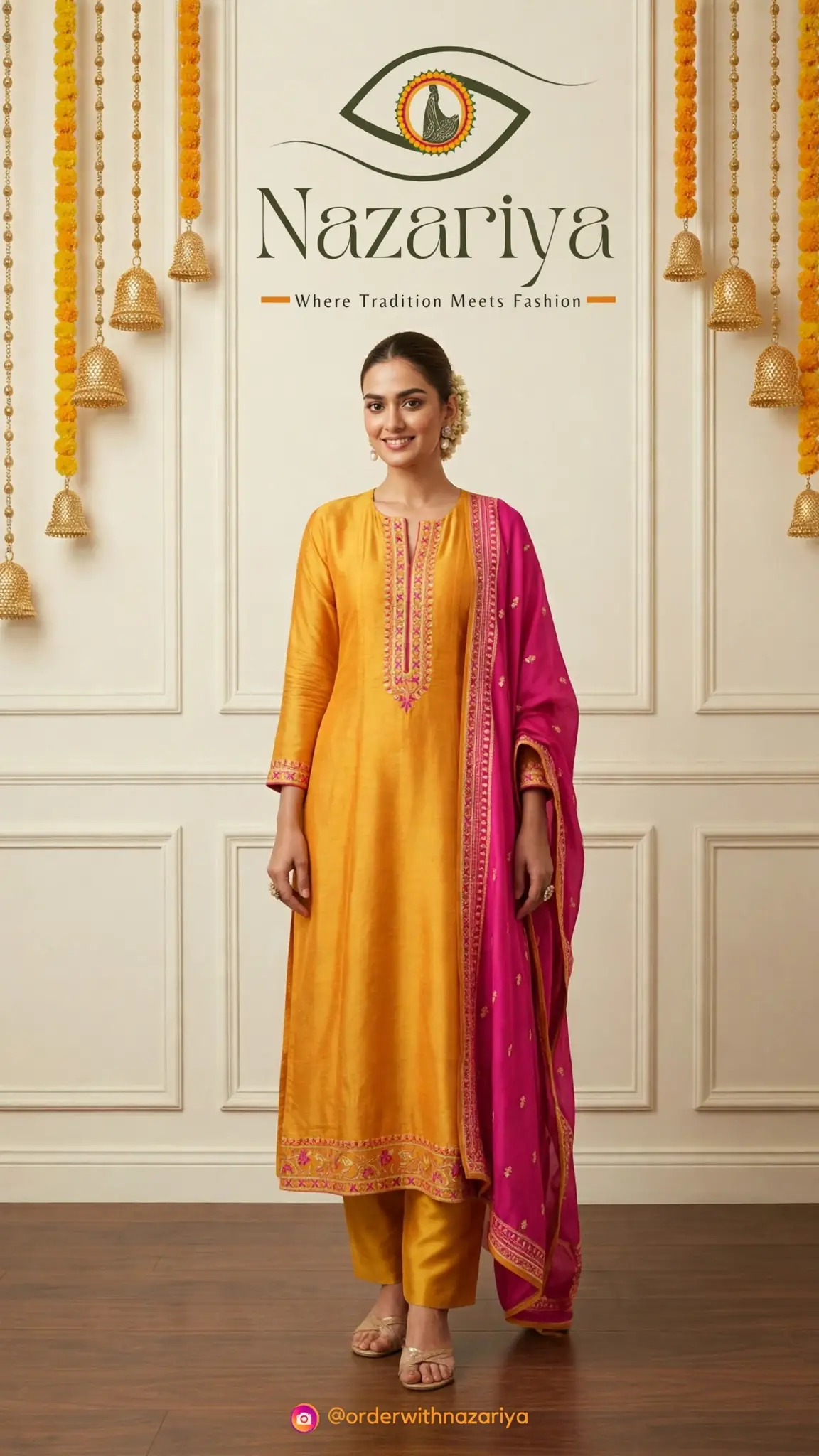 Mustard Kurti with Magenta Dupatta — Indian ethnic wear Brampton