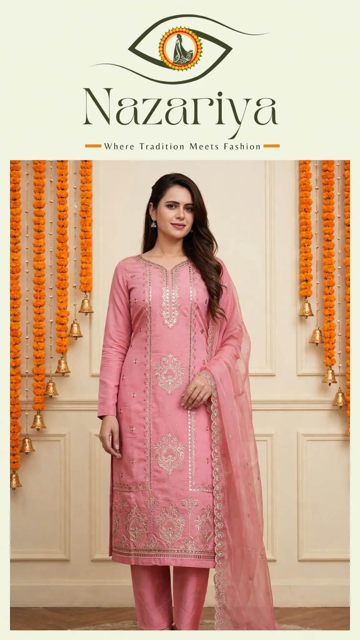 Pink Zari Kurta Set — Indian ethnic wear Brampton