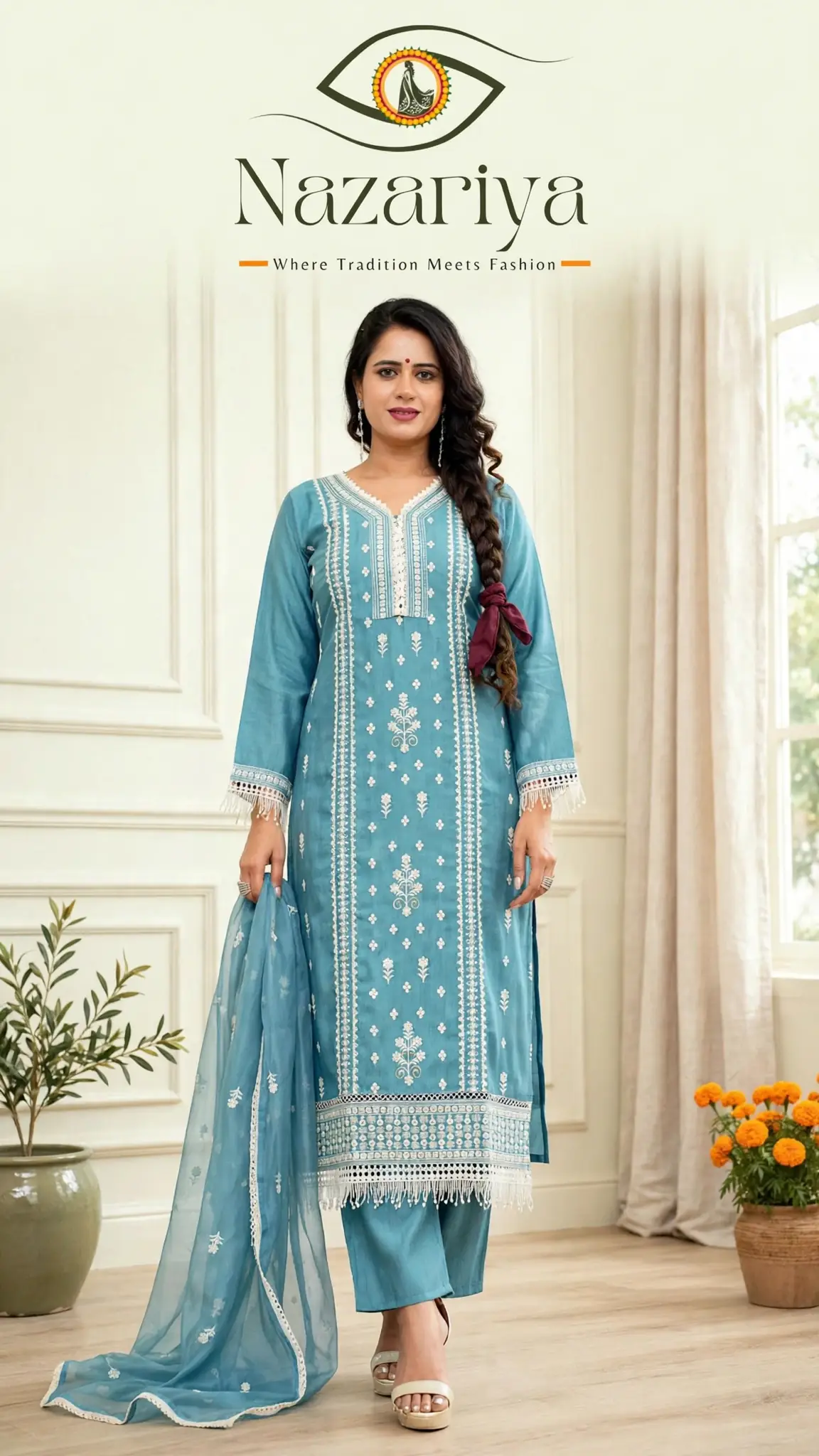 Teal Chikankari Kurti Set — Indian ethnic wear Brampton