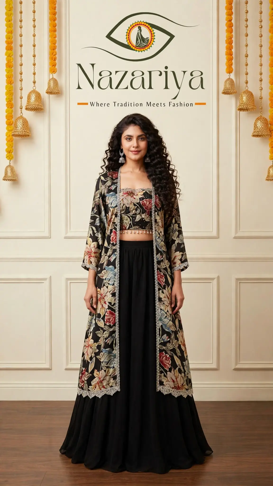 Black Floral Jacket Lehenga — Indian ethnic wear Brampton