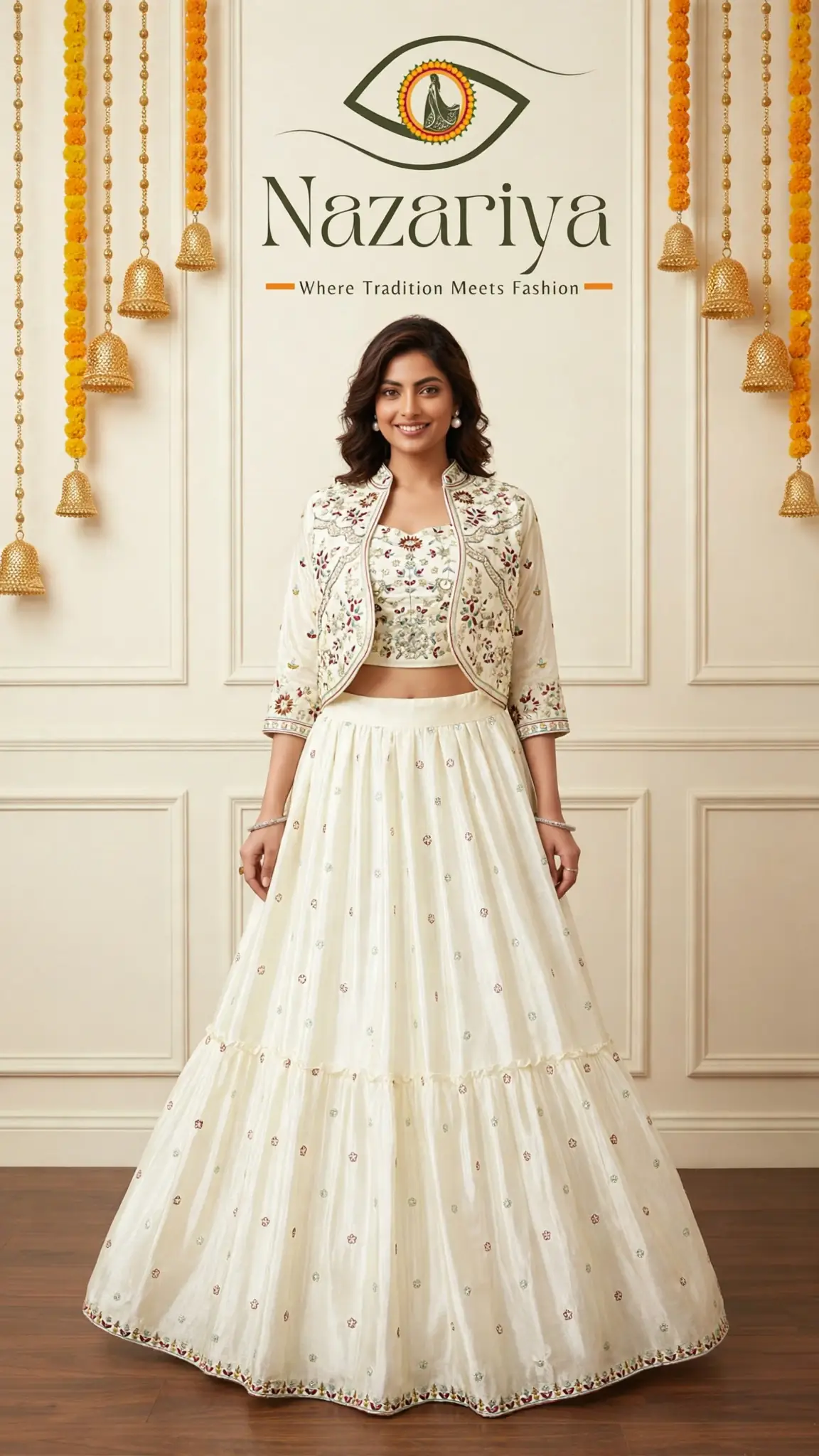 Ivory Floral Jacket Lehenga — Indian ethnic wear Brampton