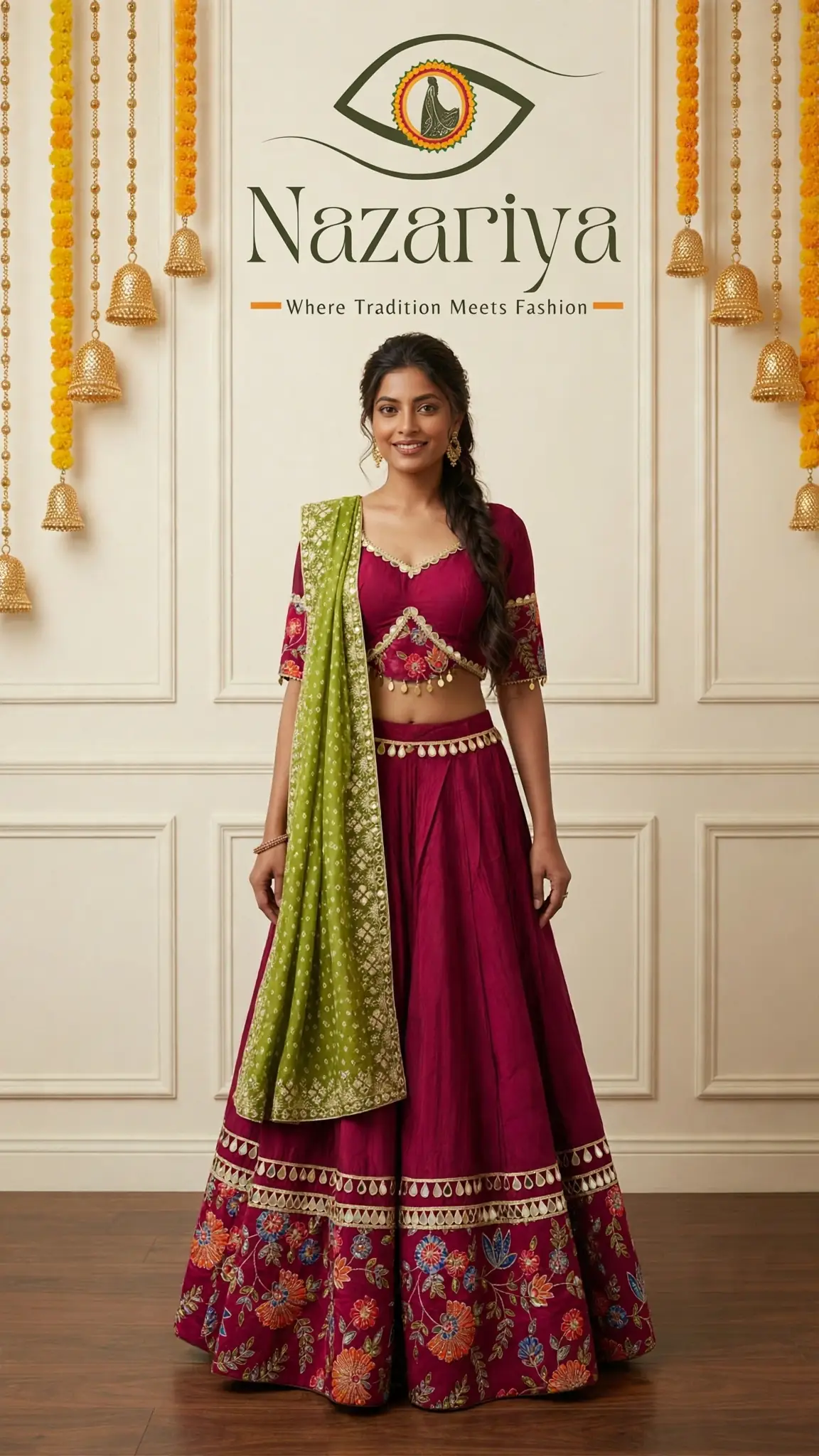 Maroon Floral Lehenga — Indian ethnic wear Brampton