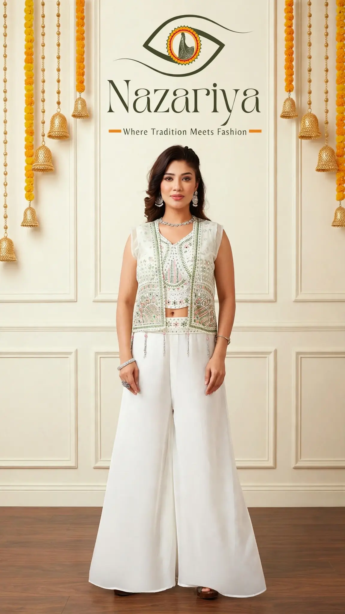 White Embroidered Palazzo Set — Indian ethnic wear Brampton